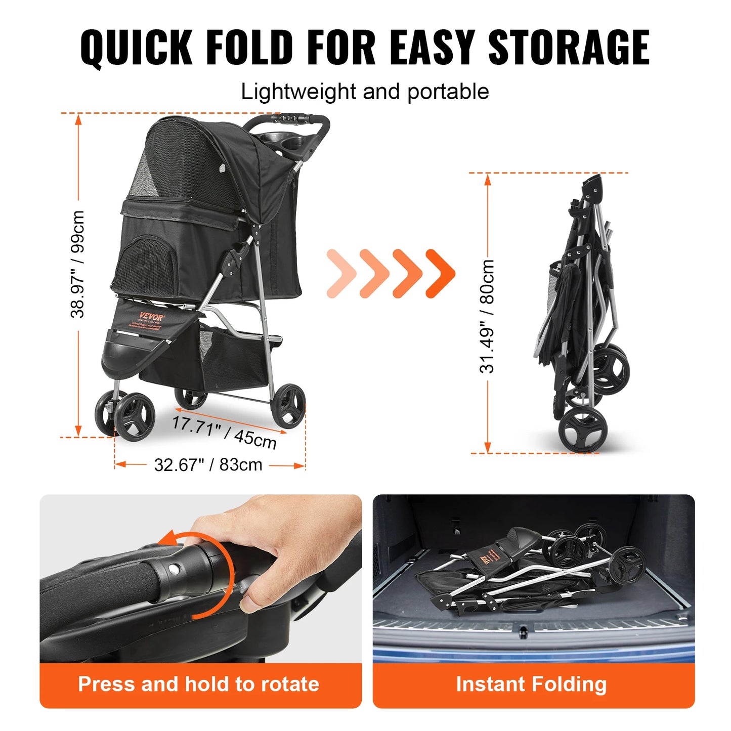 VEVOR Foldable Pet Stroller For Travel